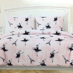 2pc Nicole Miller Ballerina Eiffel Tower Twin Comforter Set Paris Black Ballet